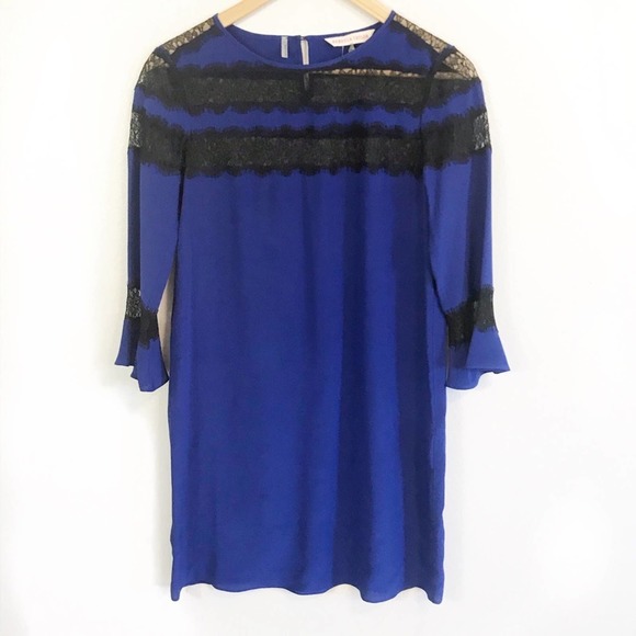 Rebecca Taylor 100% Silk Lace Blue Flutter Dress Size 2 - Picture 7 of 12